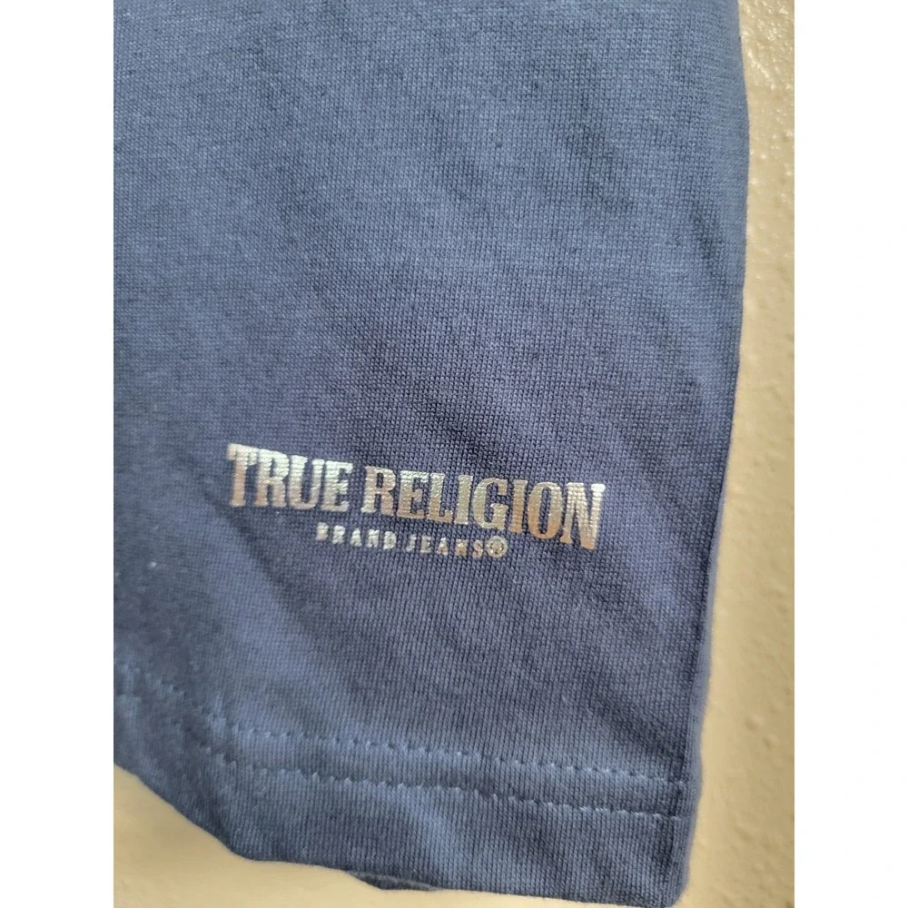 True Religion T Shirt Men's Blue‎ Silver Gold V-Neck Casual Comfortable Sz L